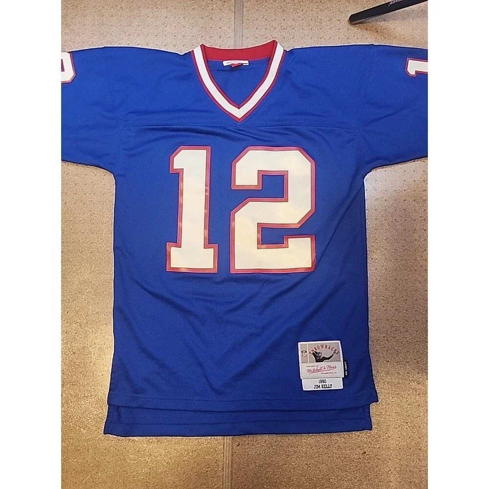 Men's Jim Kelly 1990 Mitchell & Ness Buffalo Bills Throwback Jersey Size 36 (S)